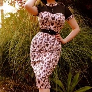 Black & Pink Leopard-Print Sheath Dress with Belt